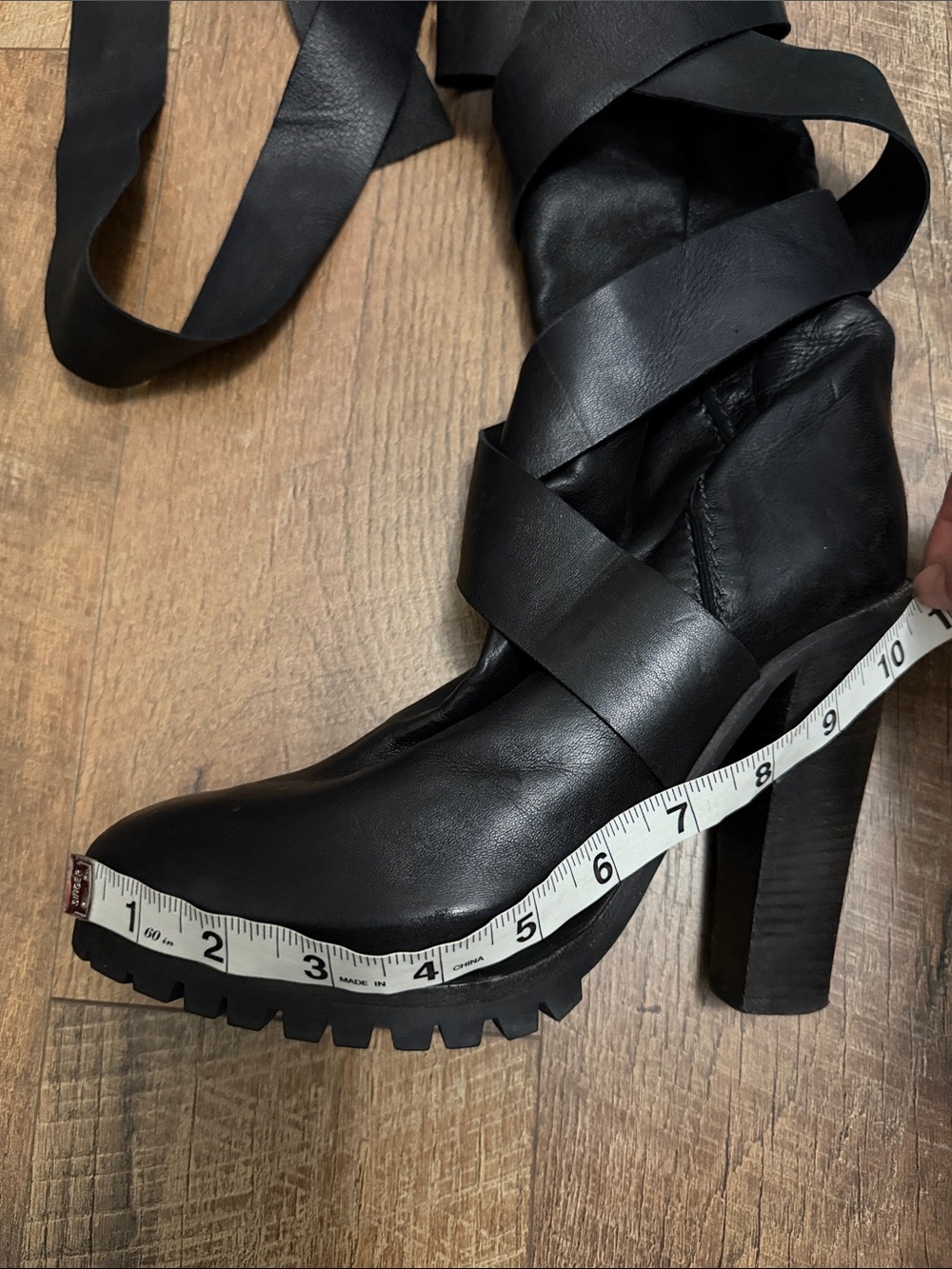 Chloe Black Heeled Boots with Ribbon Detail - Picture 16 of 16